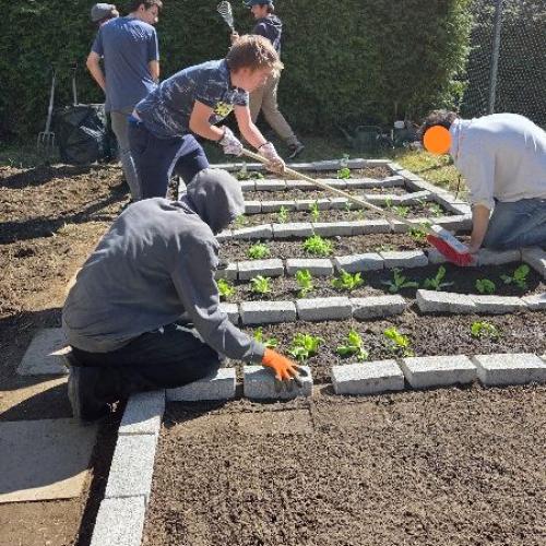 Schüler bei der Gartenarbeit