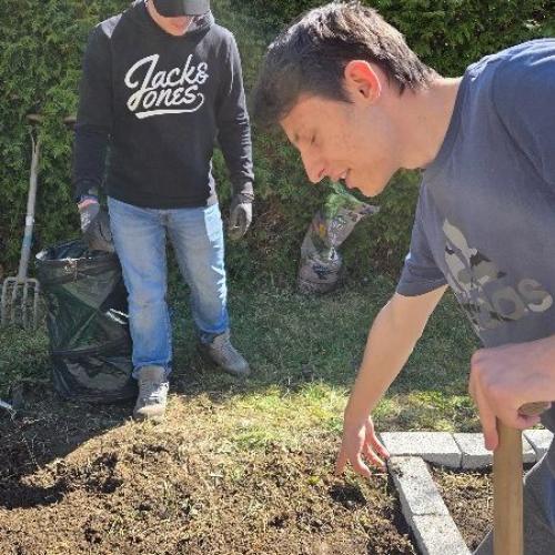 Schüler bei der Gartenarbeit
