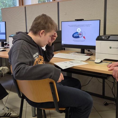 Schüler sitzt vor PC beim BIZ