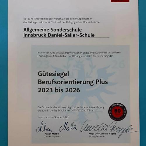 Gütesiegel für Berufsorientierung Plus