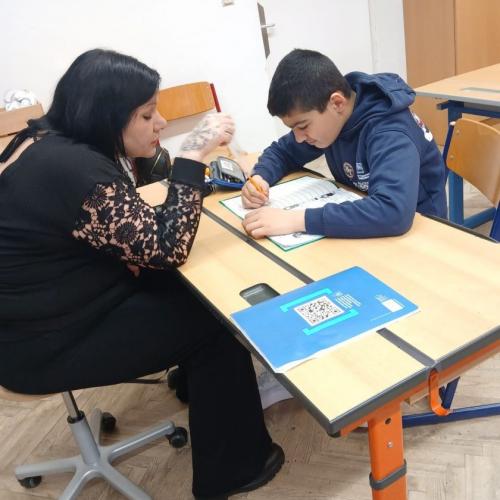 Schüler lernt mit Assistentin