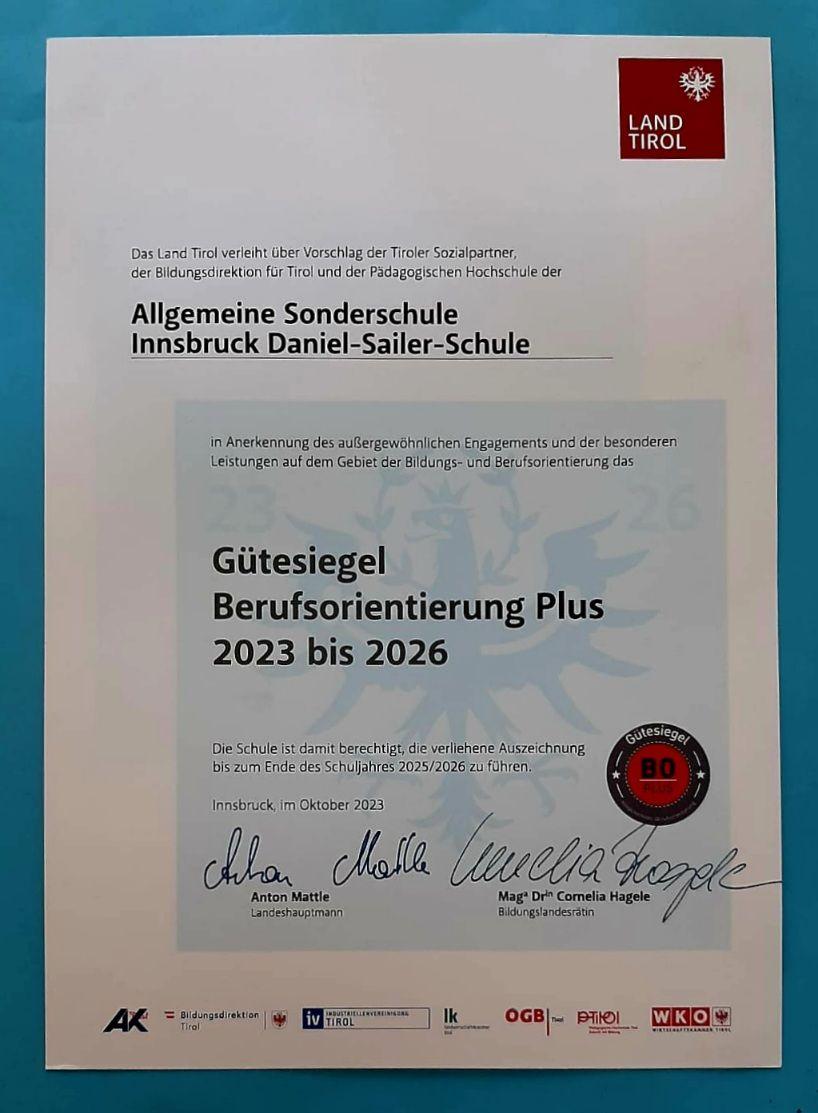Gütesiegel für Berufsorientierung Plus