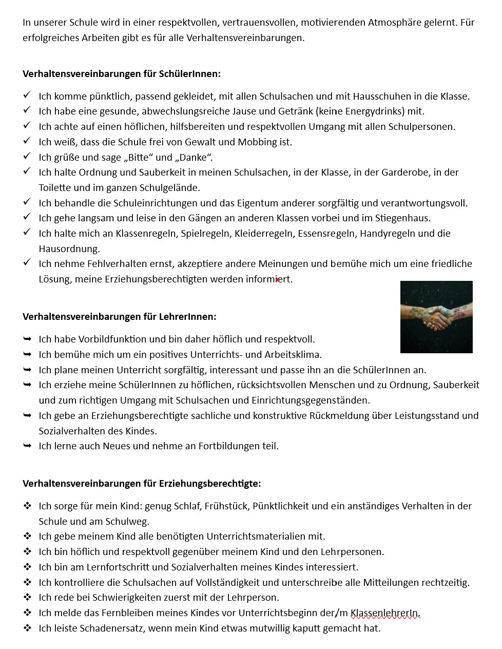 Text der Verhaltensvereinbarungen
